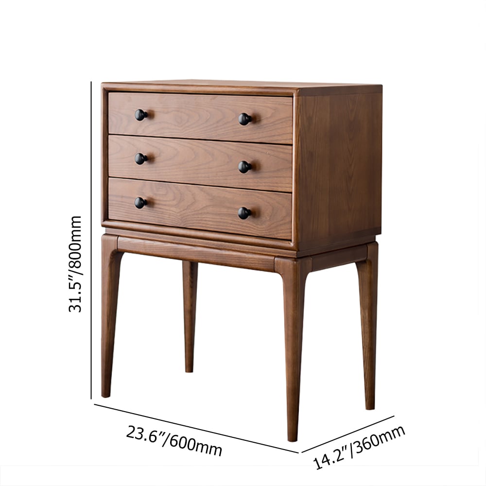 Tanic Mid Century Modern Chest Cabinet with Storage 3 Drawers of Ash Wood in Walnut