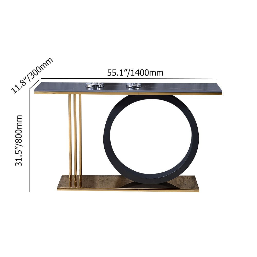 55" Post Modern Black Geometry Console Table Sintered&nbsp;Stone Top Stainless Steel Frame weights dimensions image