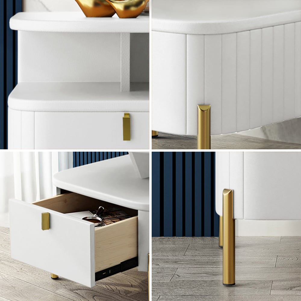 Customer Reviews for Chic White Faux Leather Nightstand Modern Bedside Table with Storage 1-Drawer