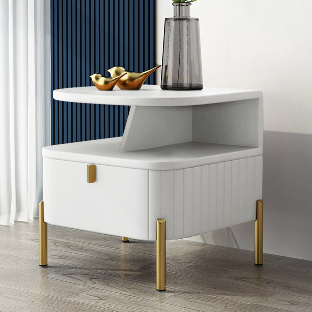 Customer Reviews for Chic White Faux Leather Nightstand Modern Bedside Table with Storage 1-Drawer