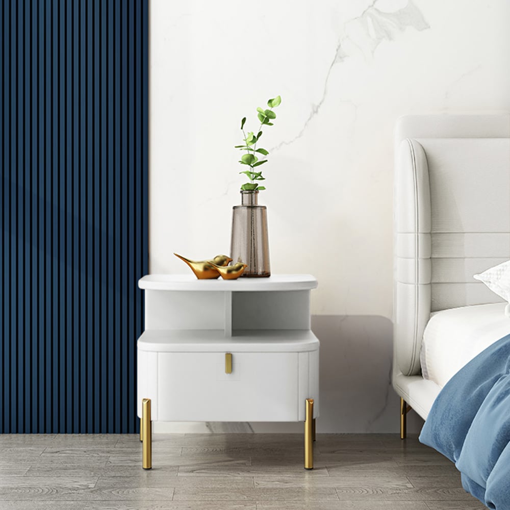 Customer Reviews for Chic White Faux Leather Nightstand Modern Bedside Table with Storage 1-Drawer