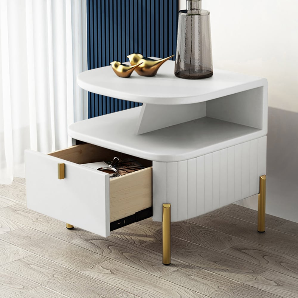 Customer Reviews for Chic White Faux Leather Nightstand Modern Bedside Table with Storage 1-Drawer