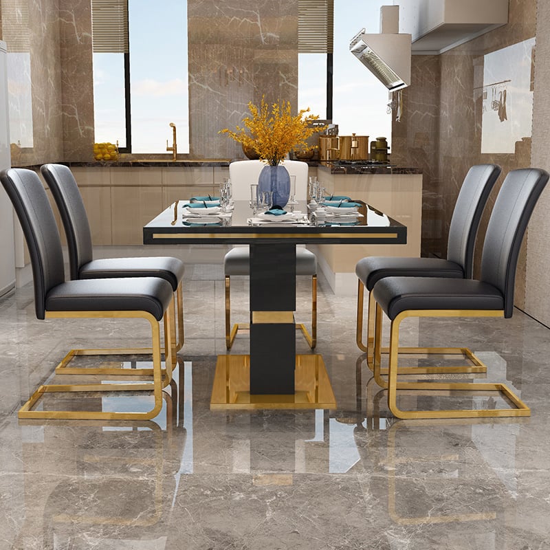 Otázky a odpovědi pro Moderní minimalistické čalouněné bílé PU kožené jídelní židle Sada 4 zlatých kovových základen