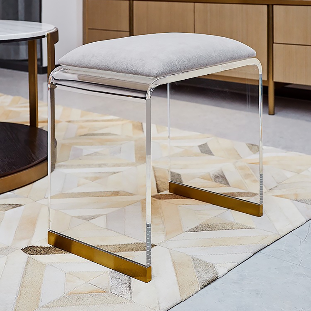 Questions and Answers for Velvet Upholstered and Acrylic Frame Makeup Vanity Stool Gray and Clear Ottoman