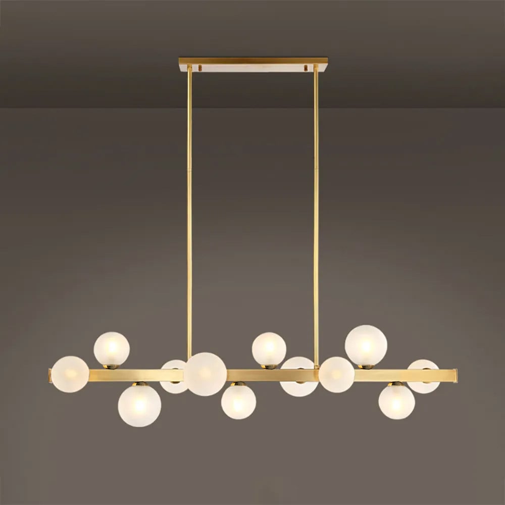 Questions and Answers for White Globe Shade 12-Light Linear Island Light in Gold