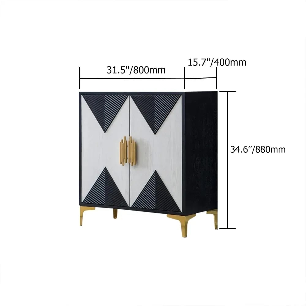 Wovuna Black & White Sideboard Buffet 2 Doors & 3 Shelves Accent Cabinet Gold in Small weights dimensions image