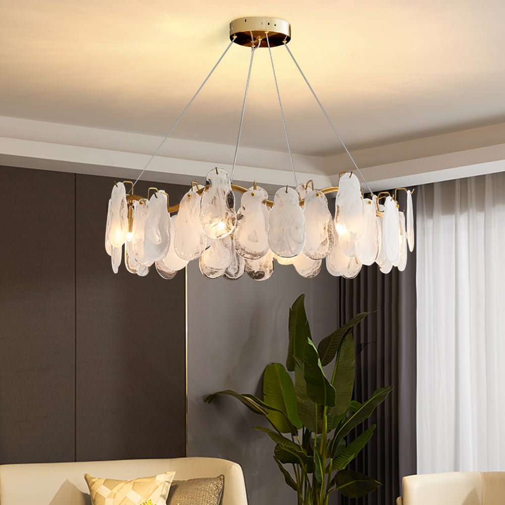 Questions and Answers for Cloude Modern 8-Light Tiered Cloud Glass Chandelier with Adjustable Cables