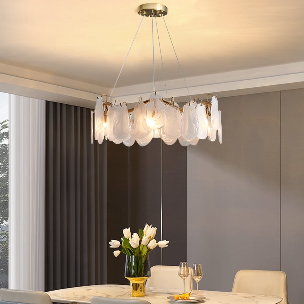 Questions and Answers for Modern 6-Light Tiered Cloud Glass Chandelier with Adjustable Cables