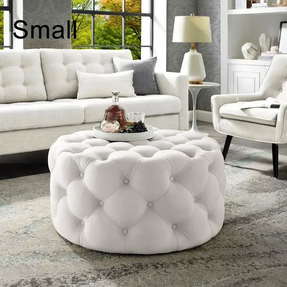 Hodnocení zákazníků pro položku Všívaný osmanský béžový sametový osmanský konferenční stolek všívaný koktejlový kulatý pouf malý