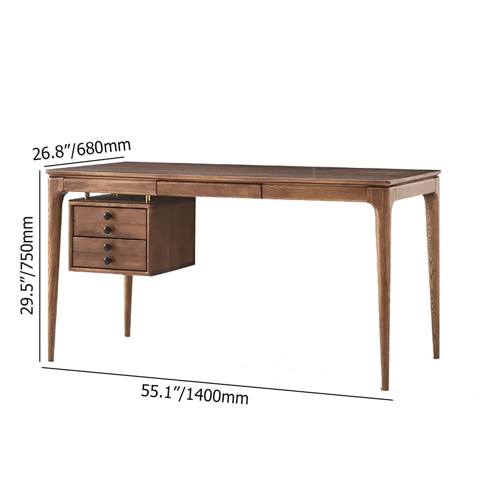 Mid-century Style Walnut Ash Wood Home Office Desk with 3 Drawers (55.1") weights dimensions image