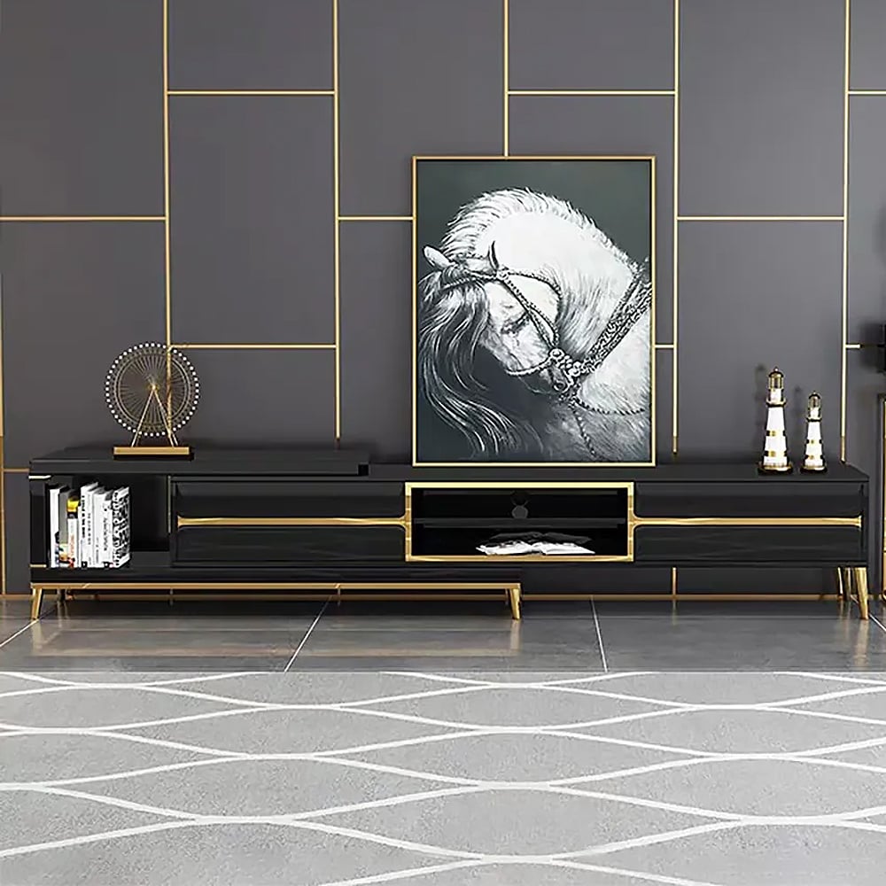 Questions and Answers for 2600mm Black TV Media Console Extendable Up to 2591mm Storage Drawers Cables Management