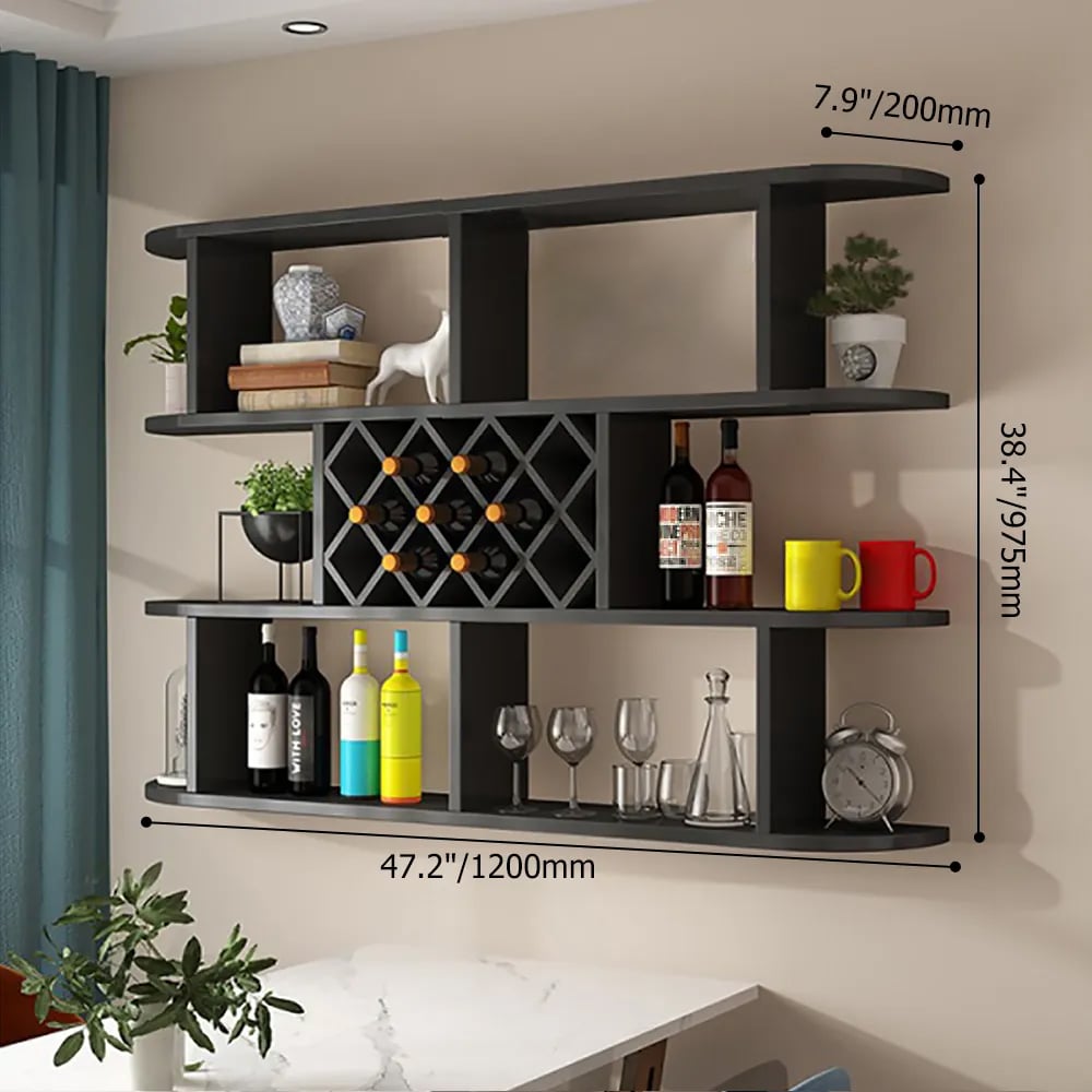 Contemporary Wall Mounted Wine Rack in Black weights dimensions image