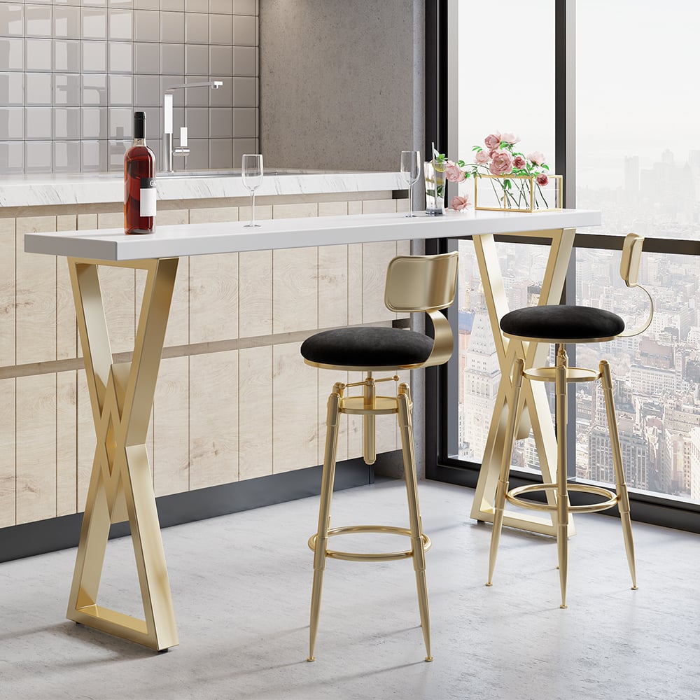 Questions and Answers for Set of 2 Modern Adjustable Swivel Velvet Bar Stools with Upholstery Black