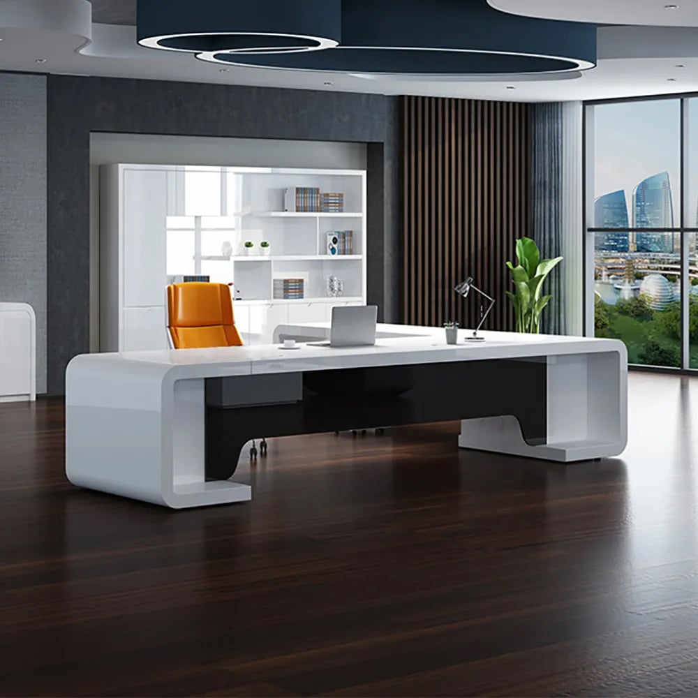 Avaliações de clientes sobre Mesa executiva moderna em forma de L de 94,5" da mão esquerda com gavetas em branco e preto