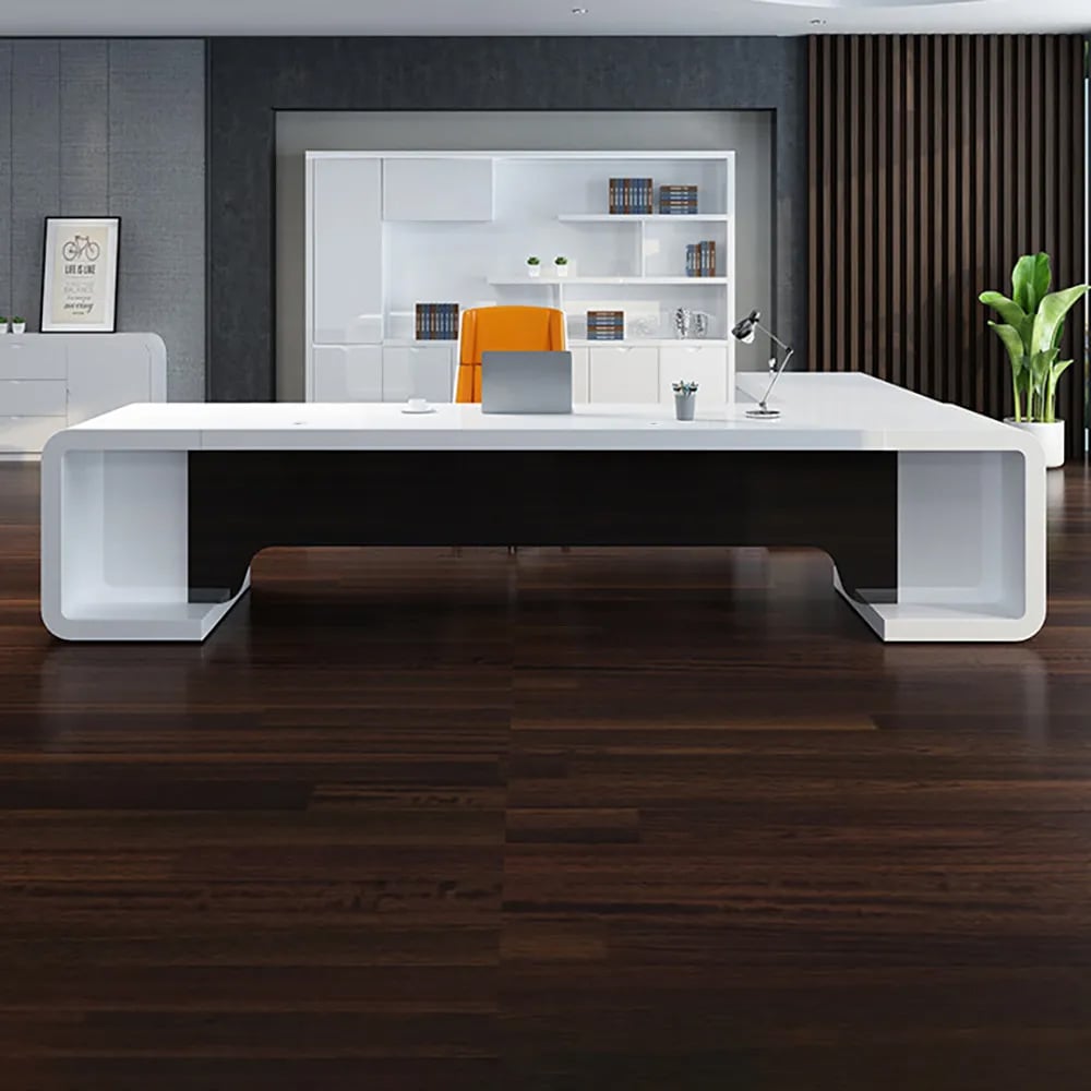 Avaliações de clientes sobre Mesa executiva moderna em forma de L de 94,5" da mão esquerda com gavetas em branco e preto