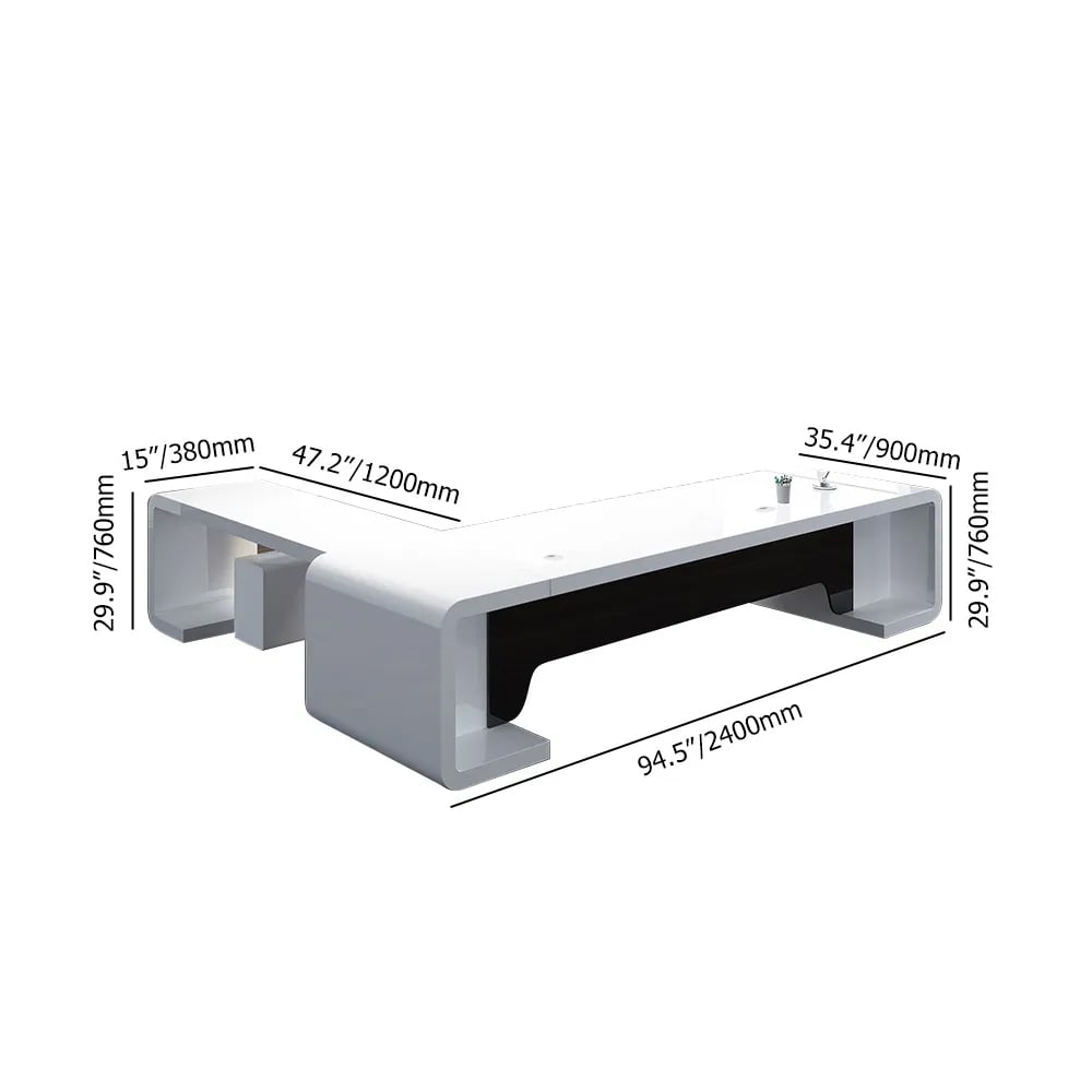 94.5" L-Shaped Modern Executive Desk of Right Hand with Drawers in White & Black weights dimensions image
