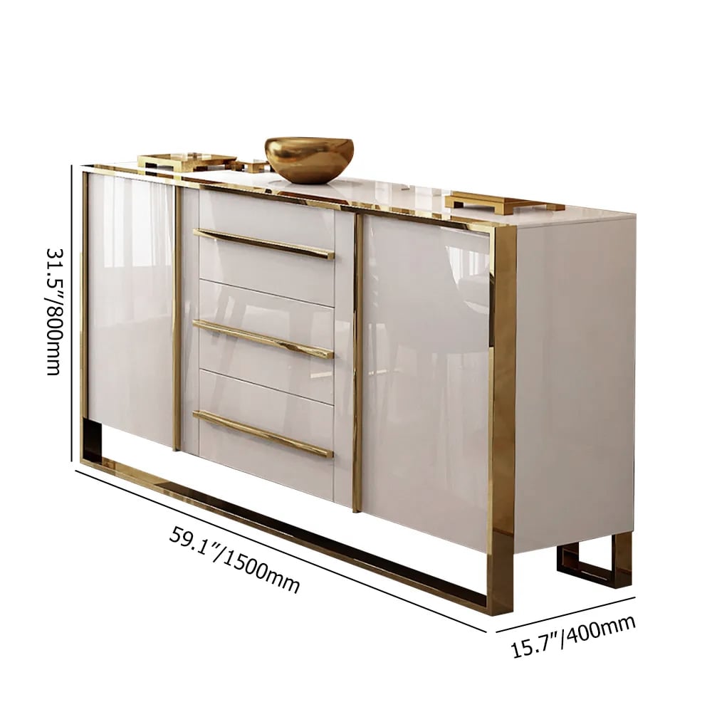 Cylina 59" Glossy Black Buffet & Sideboard with 3 Drawers & 2 Doors weights dimensions image