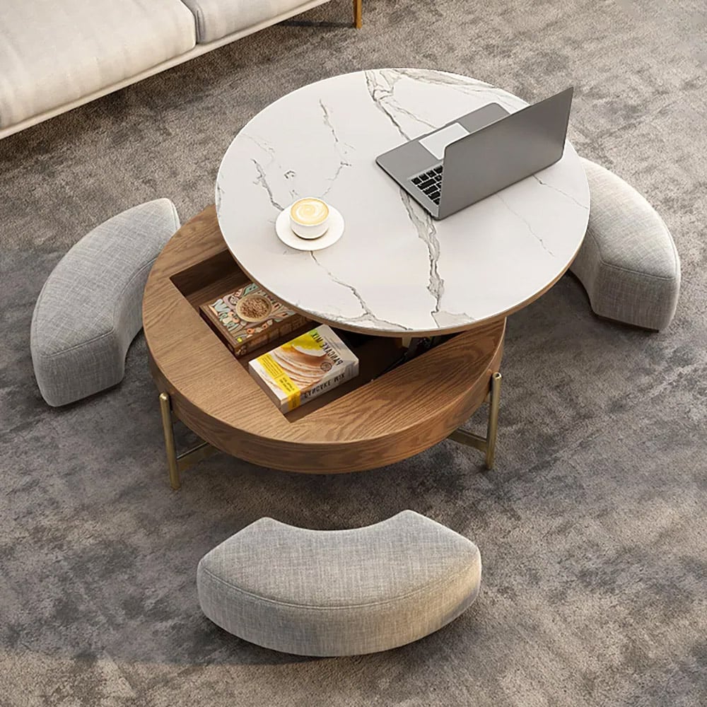 Questions and Answers for Round Lift-Top White & Walnut Coffee Table with Storage White & Walnut