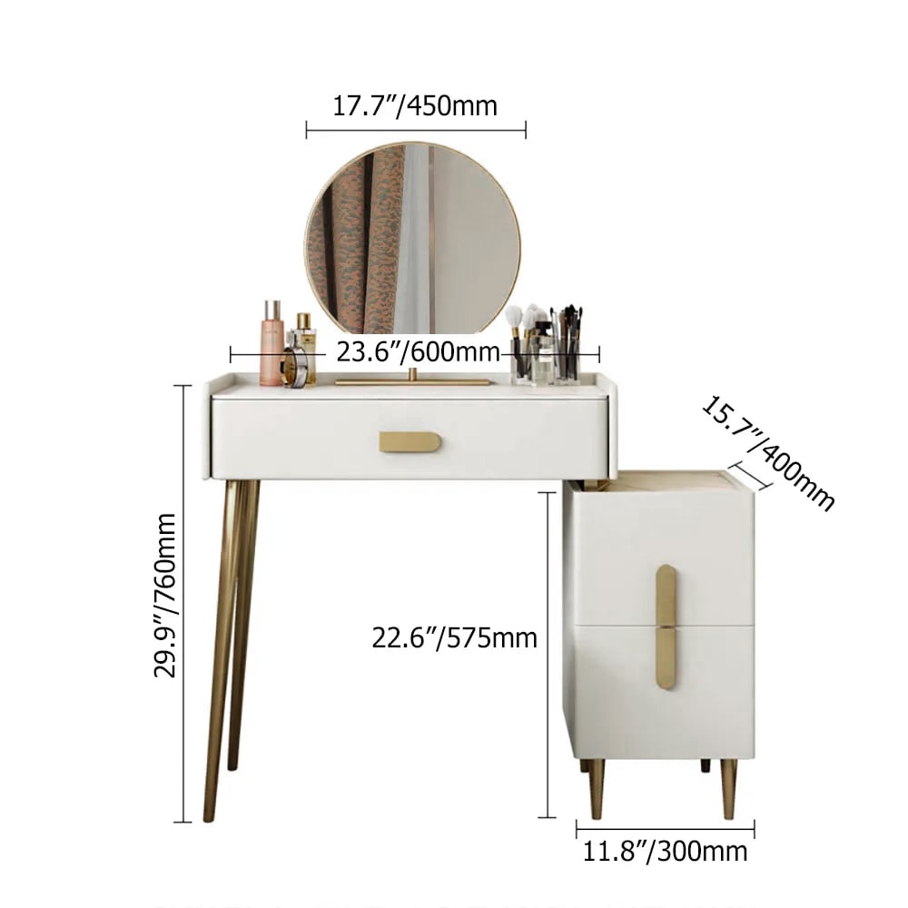 Inarrow Modern Off-white Makeup Vanity Table with Mirror & Side Table weights dimensions image