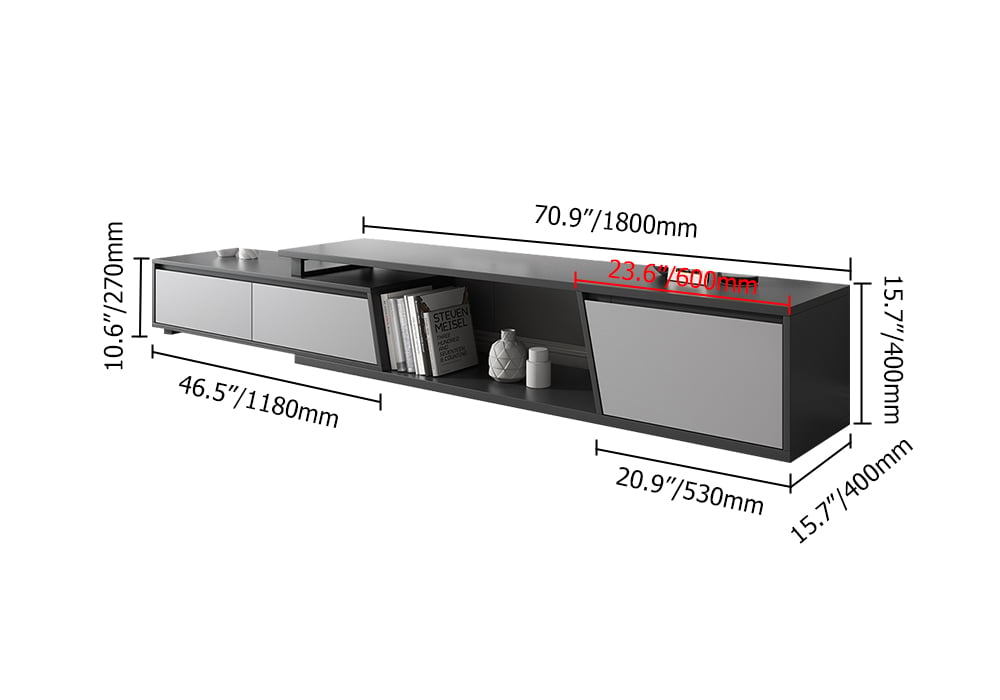 Fero Extendable TV Stand with 3 Drawers(71"-110") weights dimensions image