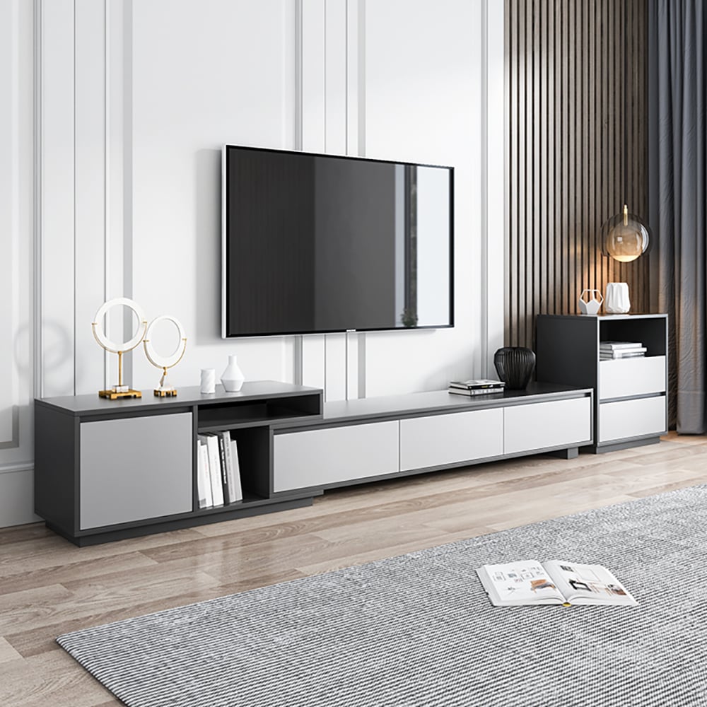Domande e risposte per Moderno porta TV retrattile ed allungabile in legno nero con 3 cassetti fino a 120"