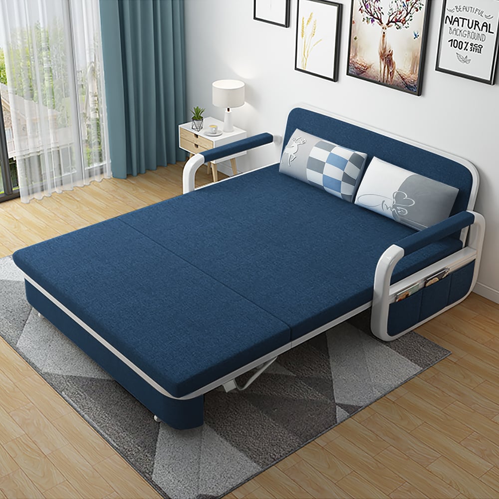 Hodnocení zákazníků pro položku 2-místná rozkládací pohovka z bavlněného prádla s úložným prostorem v modré barvě