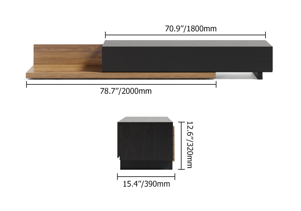 Extendable Floor Walnut TV Stand with 3 Drawers(84"-110") weights dimensions image