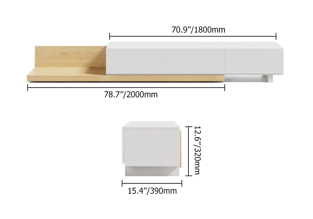 Extendable Floor Natural TV Stand with 3 Drawers(84"-110") weights dimensions image