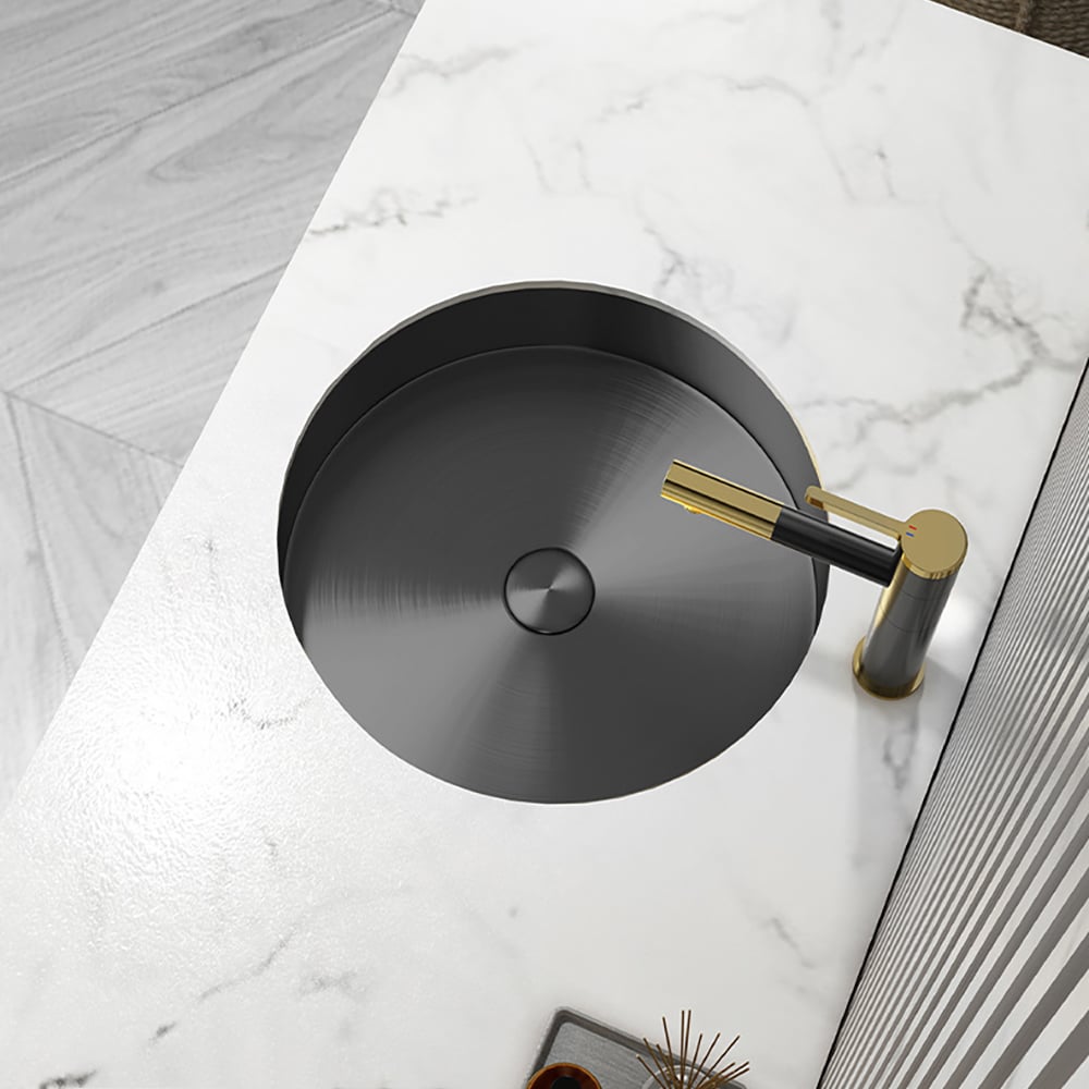 Questions et Réponses pour Bassin rond moderne en acier inoxydable noir Lavabo de salle de bain encastré