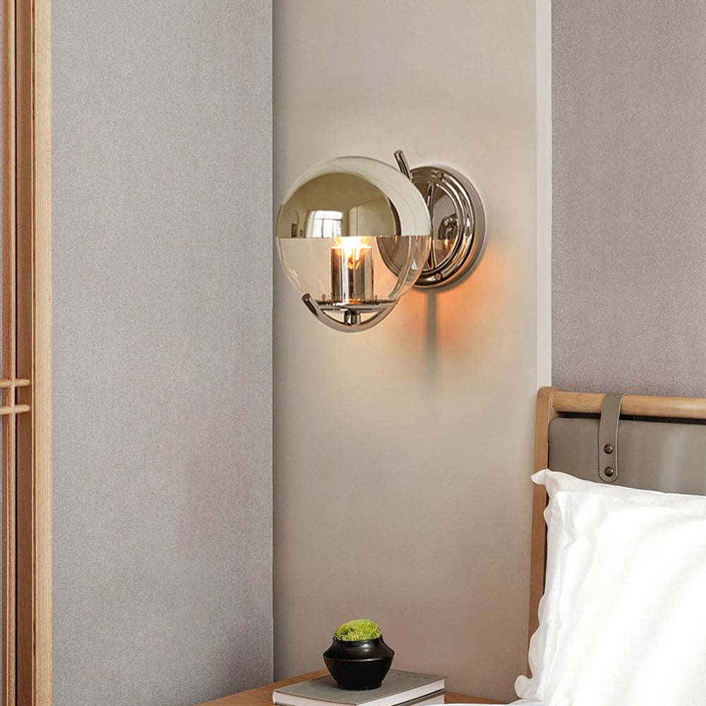 Avis Clients sur Applique murale moderne à 1 ampoule en chrome avec abat-jour en verre Globe