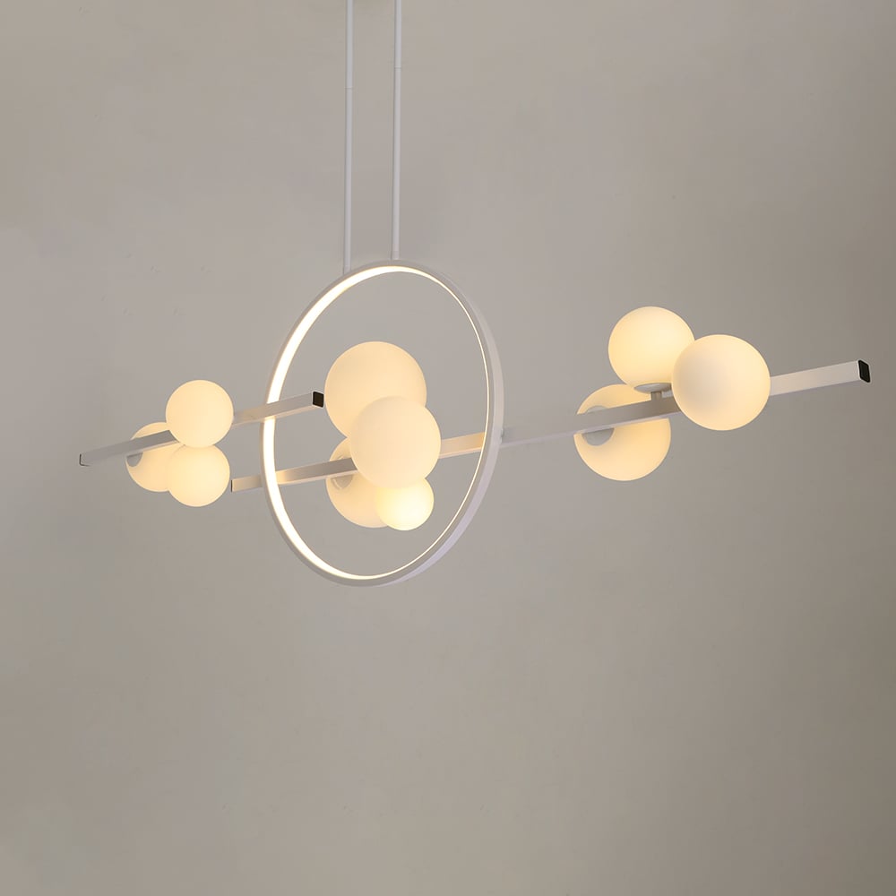 Questions et Réponses pour Suspension îlot Abat-jour Globe en Verre 10 Ampoules Blanc pour Cuisine pour Salle à Manger