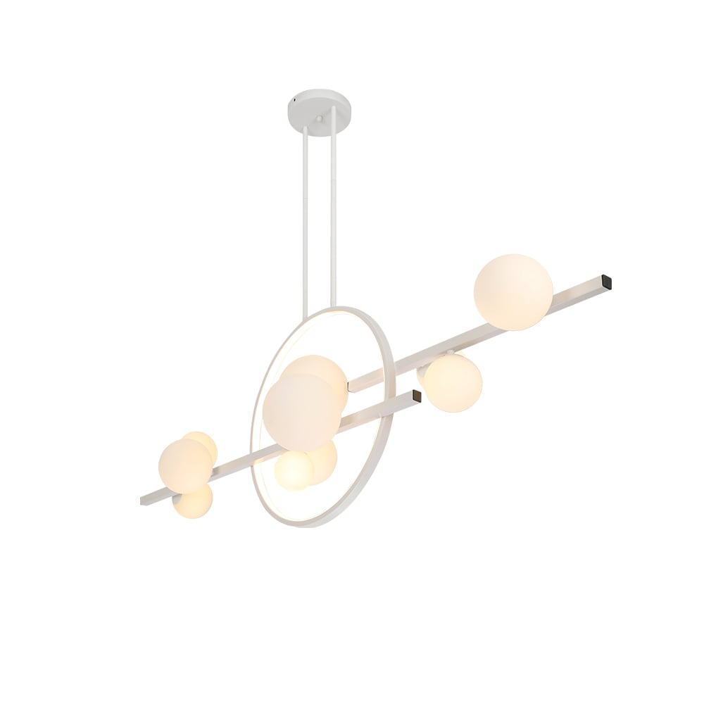 Questions et Réponses pour Suspension îlot Abat-jour Globe en Verre 10 Ampoules Blanc pour Cuisine pour Salle à Manger