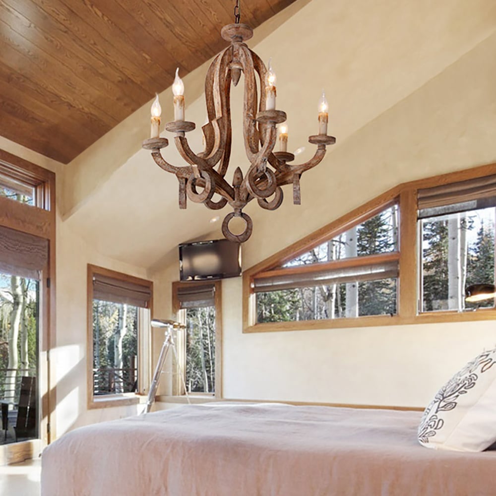 Reseñas de Clientes para Lámpara de araña clásica de madera esculpida de 6 luces con luz en forma de vela