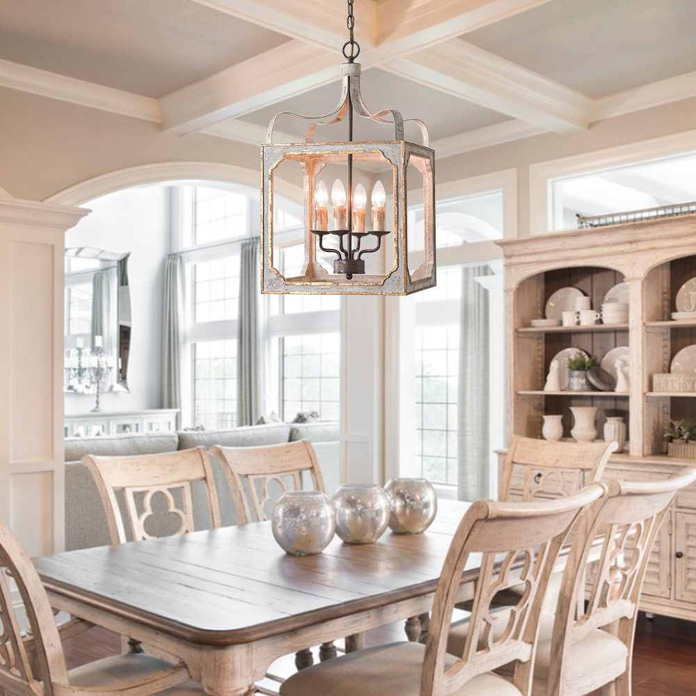 Customer Reviews for French 4-Light Lantern Chandelier Square Candelabra Pendant Light in Antique Gray 