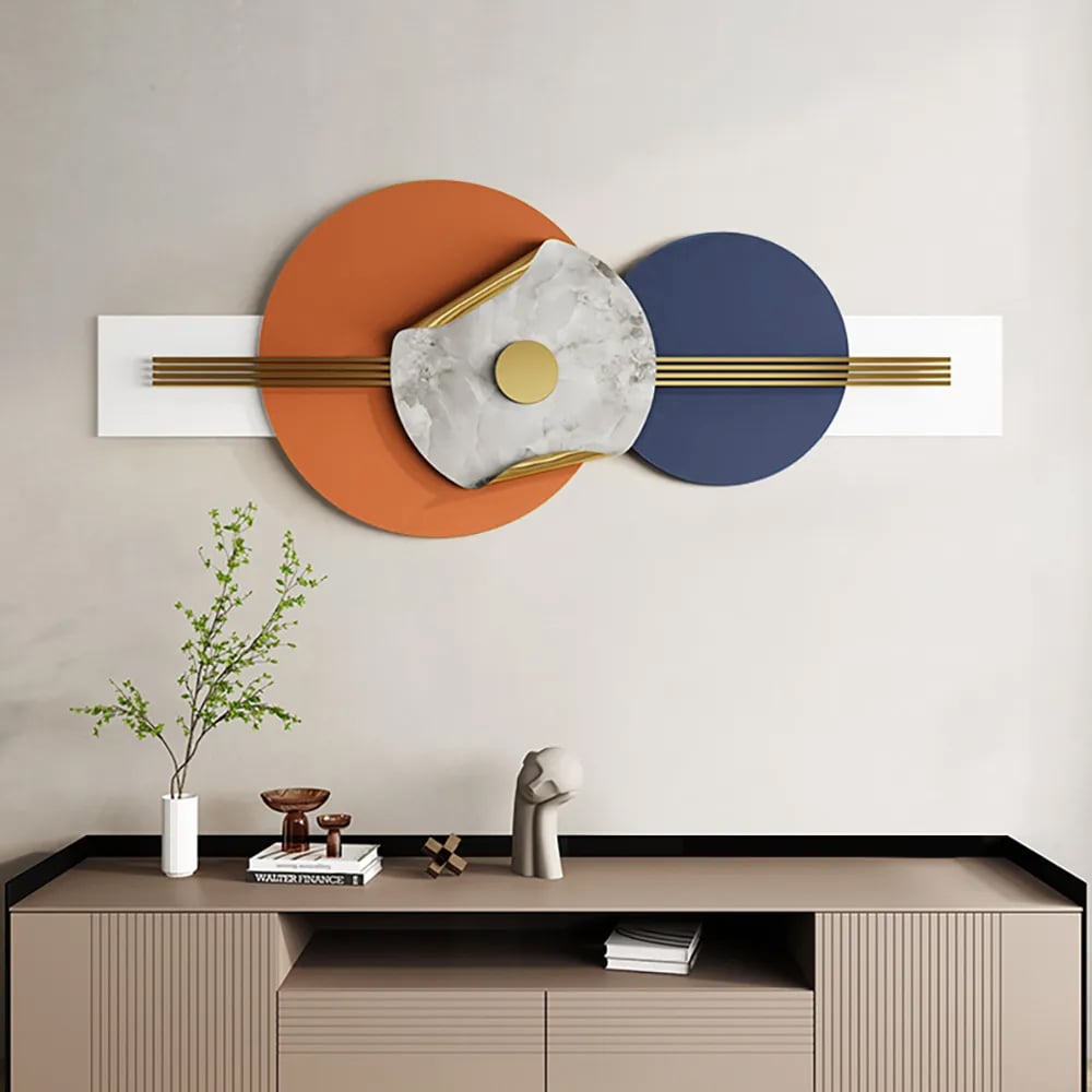 Questions and Answers for 47.2" Modern Round Metal Wall Decor Overlapping Design in White & Orange for Living Room