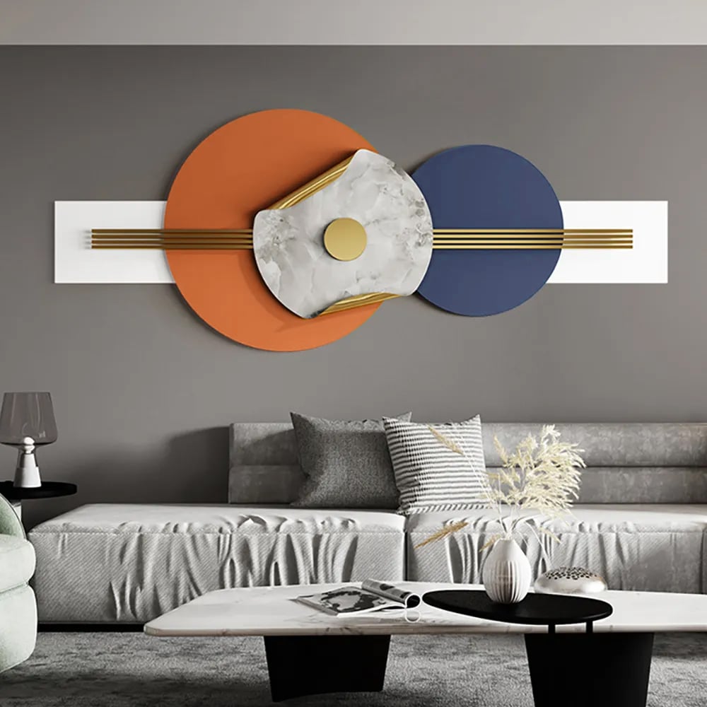 Questions and Answers for 47.2" Modern Round Metal Wall Decor Overlapping Design in White & Orange for Living Room