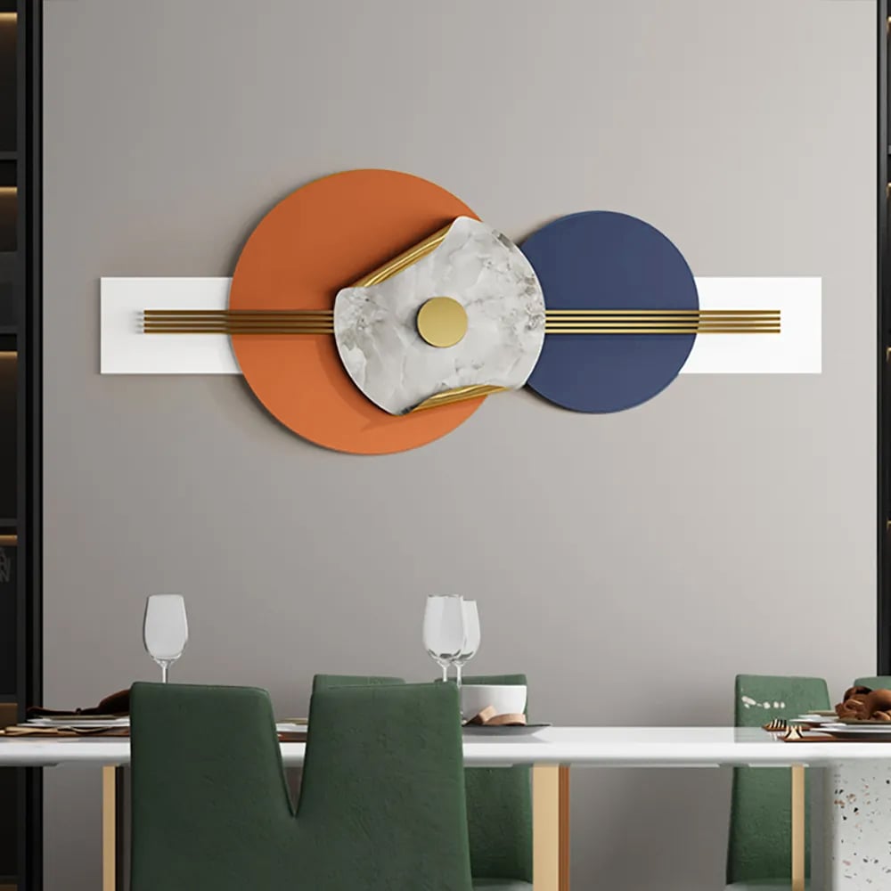 Questions and Answers for 47.2" Modern Round Metal Wall Decor Overlapping Design in White & Orange for Living Room