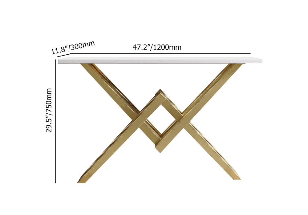 47.2" Narrow Rectangle White Console Table with Wooden Top and Gold Metal Base weights dimensions image