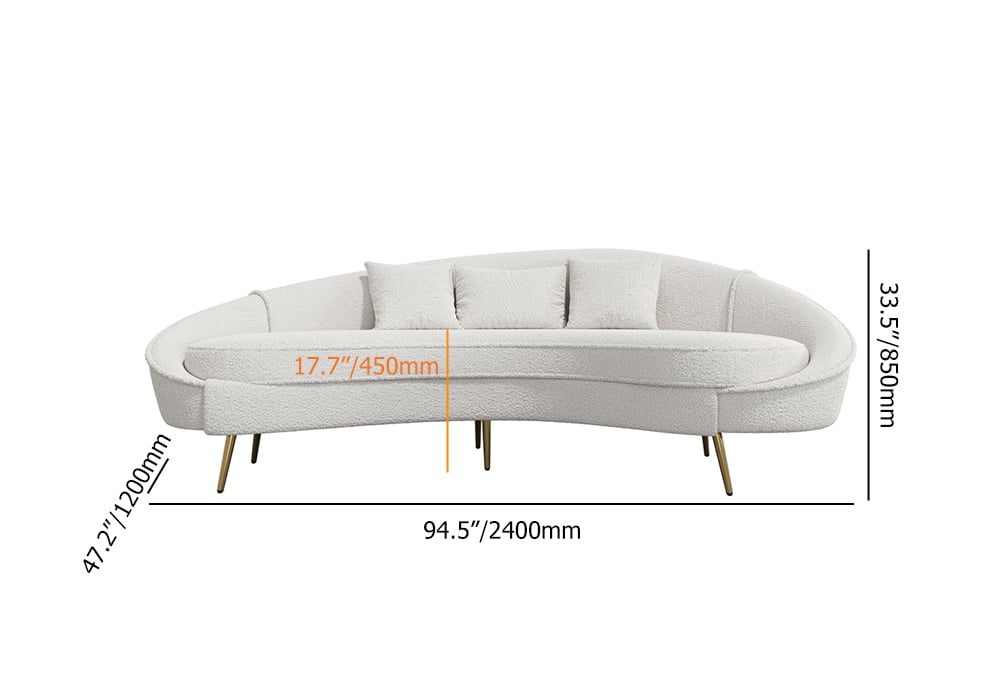 95" Modern White Boucle Curved Sofa - Thumbnail 2