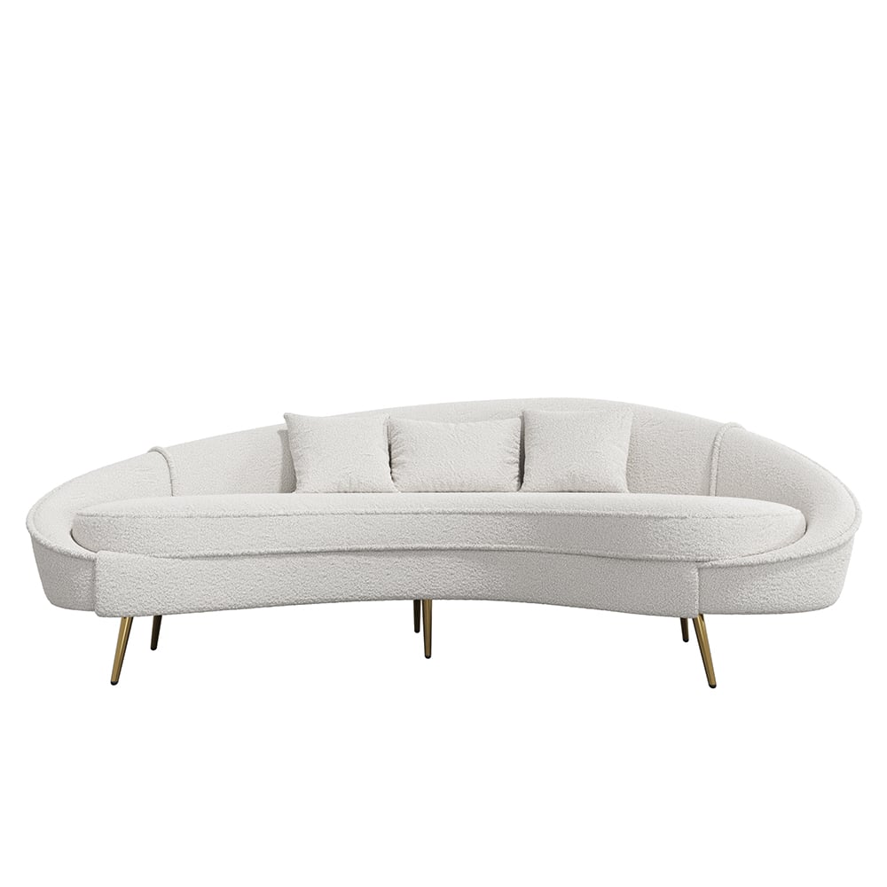 95" Modern White Boucle Curved Sofa