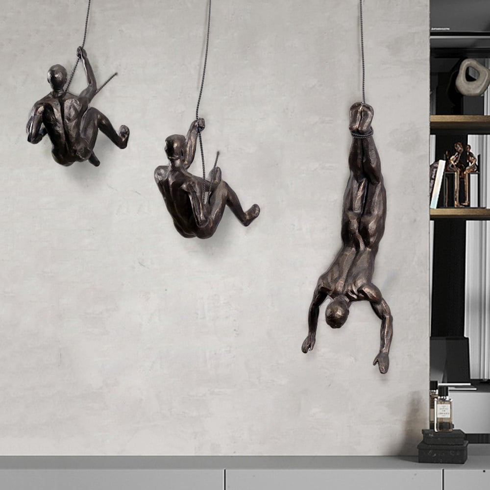 Customer Reviews for Industrial 3 Pieces Climbing Man Resin Wall Decor in Copper for Living Room & Entryway