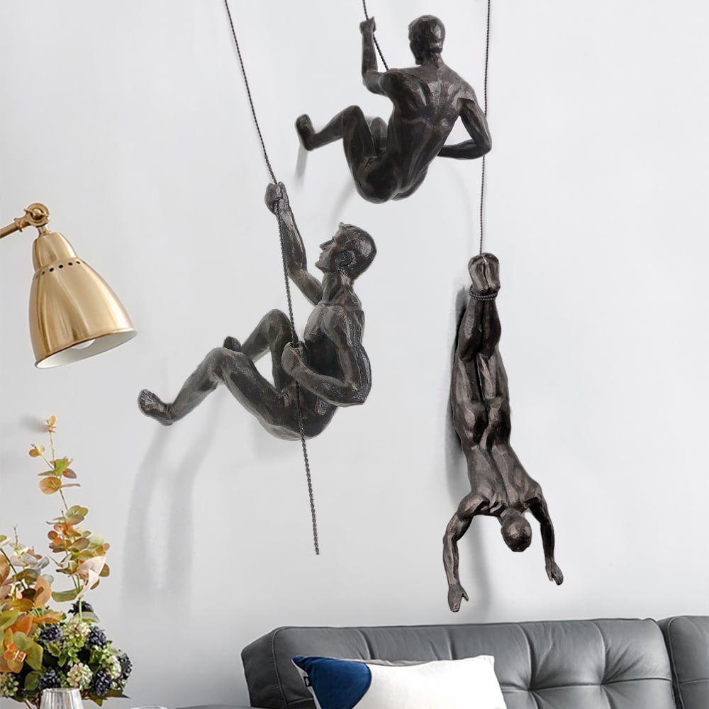 Customer Reviews for Industrial 3 Pieces Climbing Man Resin Wall Decor in Copper for Living Room & Entryway