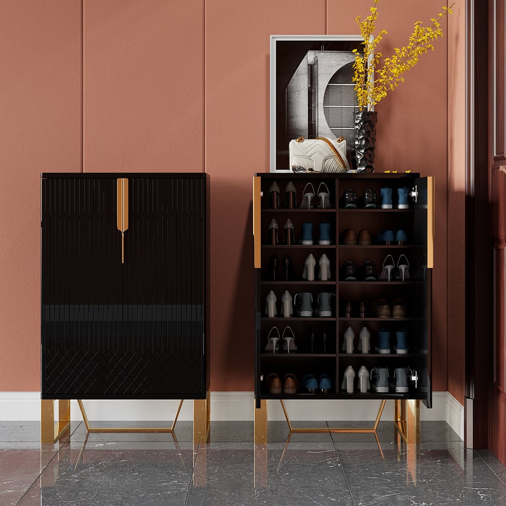 Questions et Réponses pour Aro Rangement à chaussures Aro noir 18 paires d'armoires à chaussures en or
