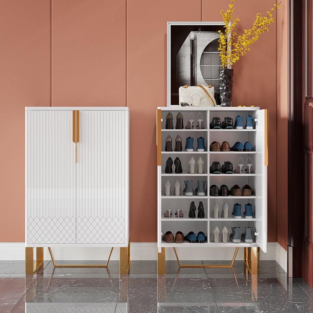 Questions and Answers for Aro White Modern Shoe Cabinet with Doors Entryway Cabinet for Shoes