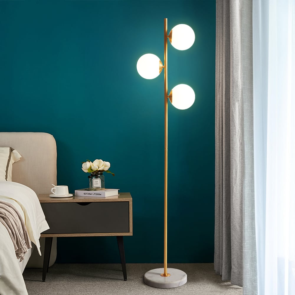 Customer Reviews for Modern 3-Light Gold Tree Floor Lamp White Glass Globe Shade Marble Base