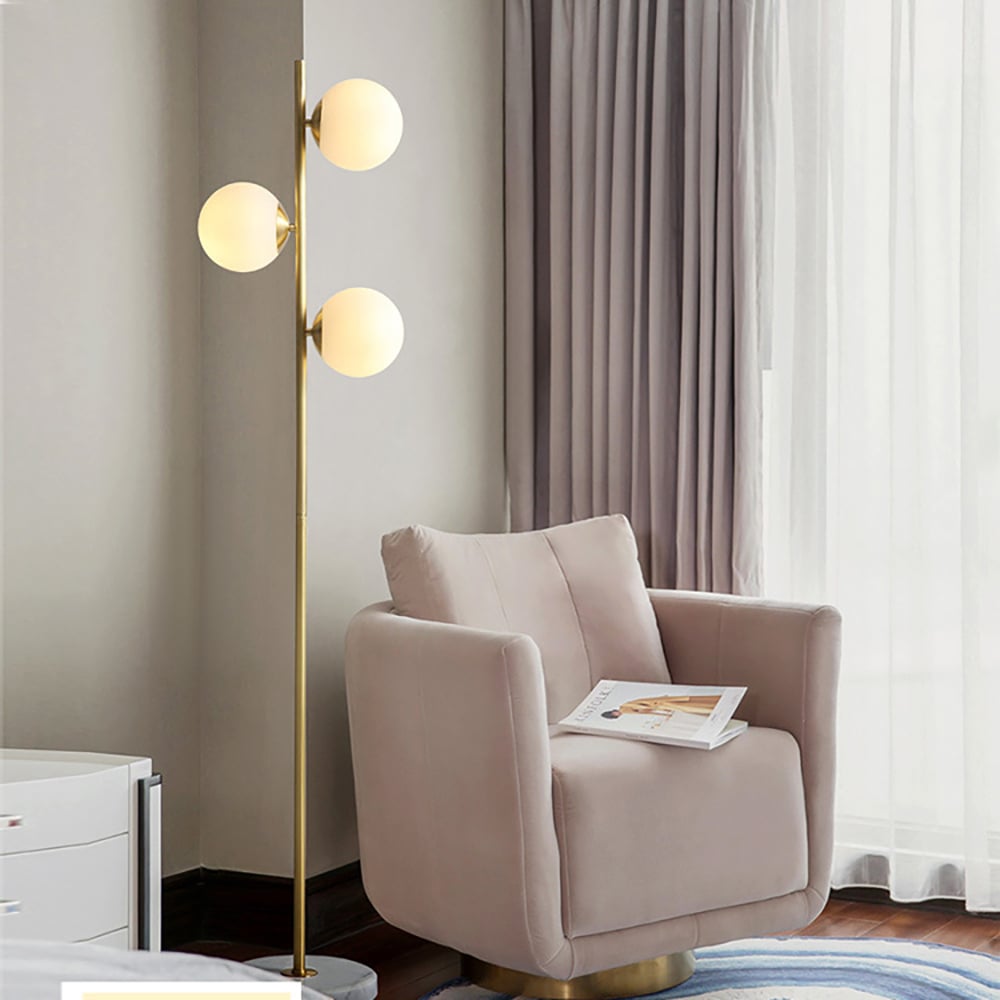 Customer Reviews for Modern 3-Light Gold Tree Floor Lamp White Glass Globe Shade Marble Base