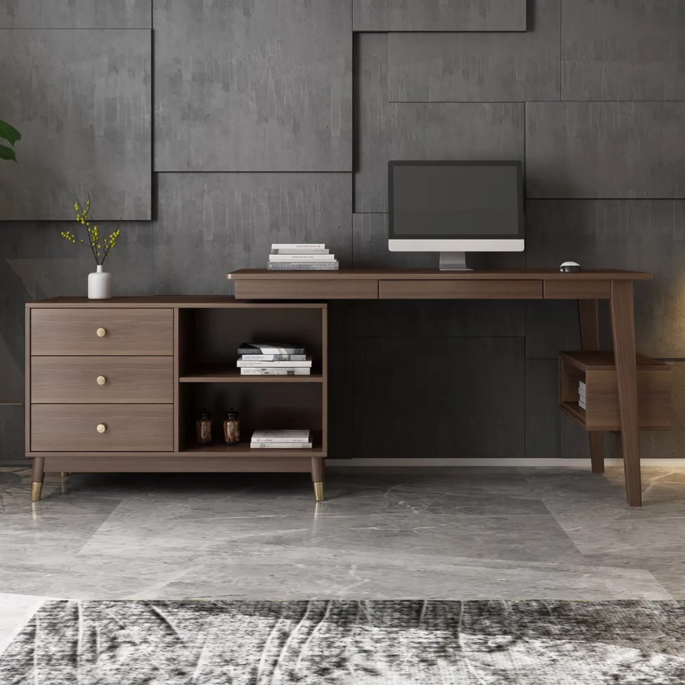 Customer Reviews for Walnut corner desk with drawers and 120 cm L-shaped shelf