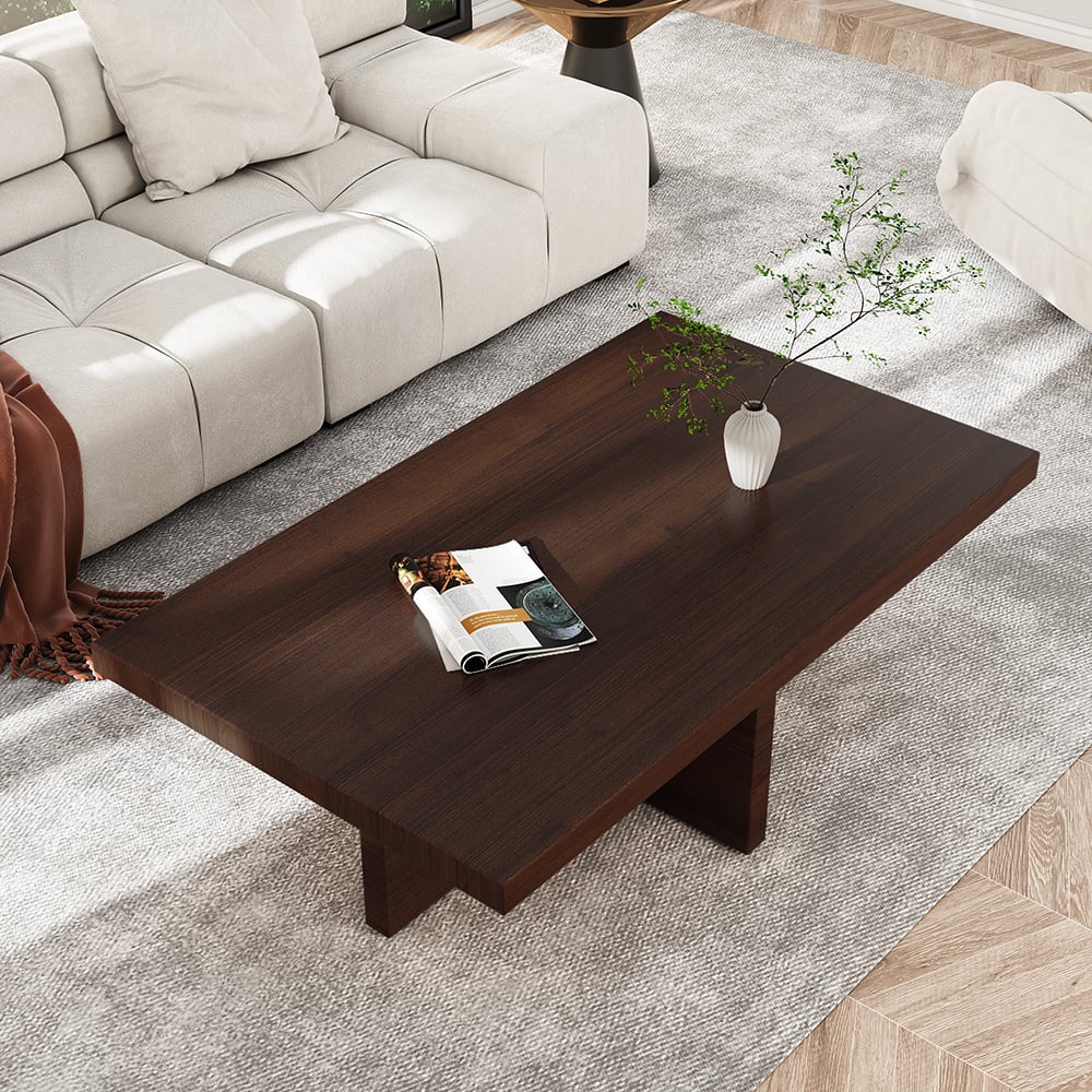 Questions and Answers for Modern Wooden Rectangle Coffee Table Living Room Cocktail Table in Walnut