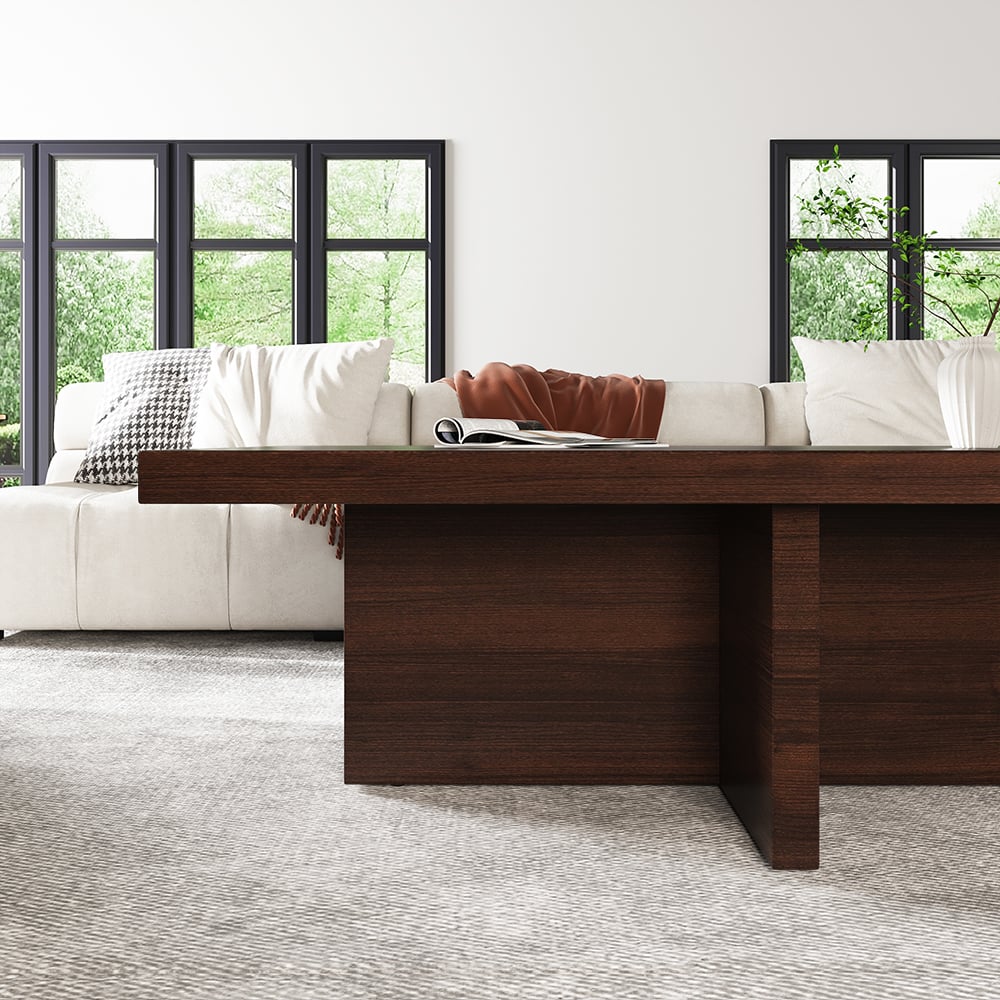 Questions and Answers for Modern Wooden Rectangle Coffee Table Living Room Cocktail Table in Walnut
