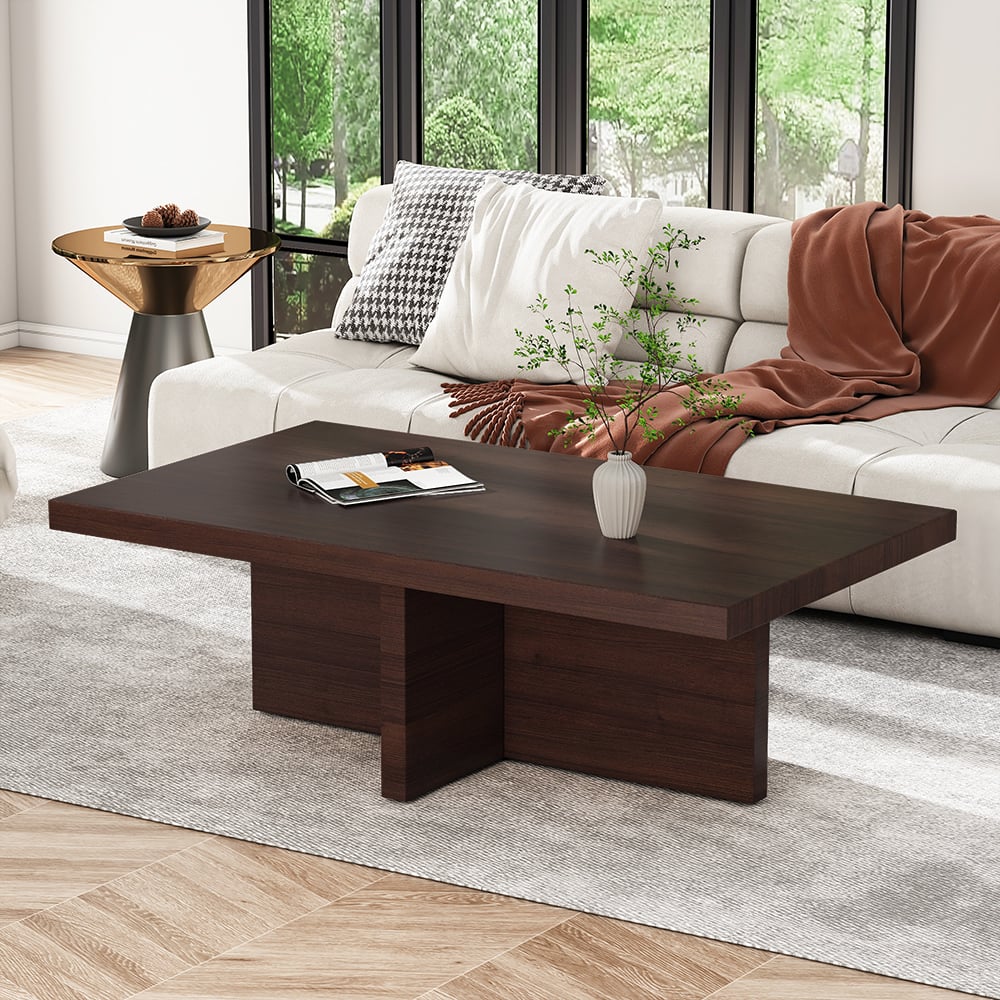Questions and Answers for Modern Wooden Rectangle Coffee Table Living Room Cocktail Table in Walnut